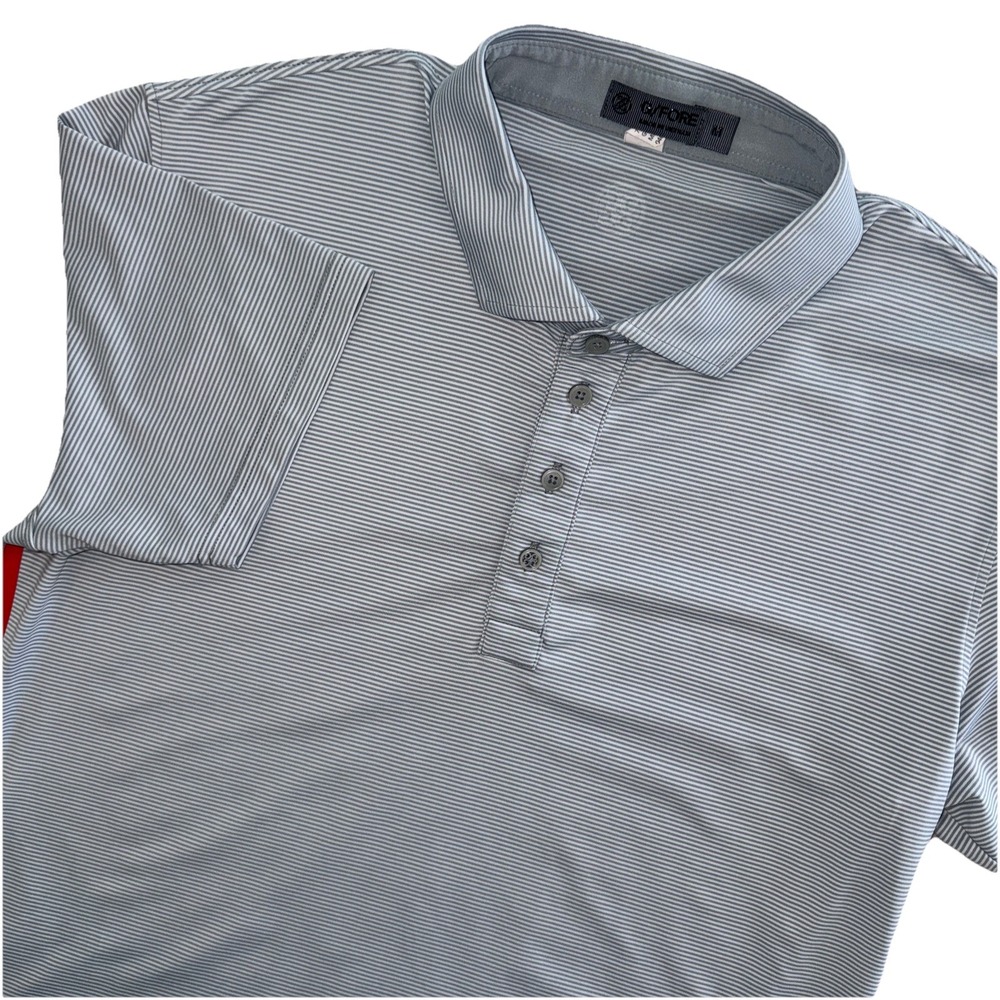 G/Force Men's Medium Polo Shirt Grey Striped With Red Side‎ Stripe